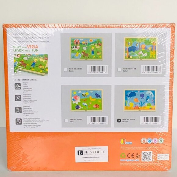 VIGA 16 Pcs Flat Wooden Puzzle w/Tray -Ocean Fun Sea Anima New Sealed For Age 2+ - Picture 12 of 14